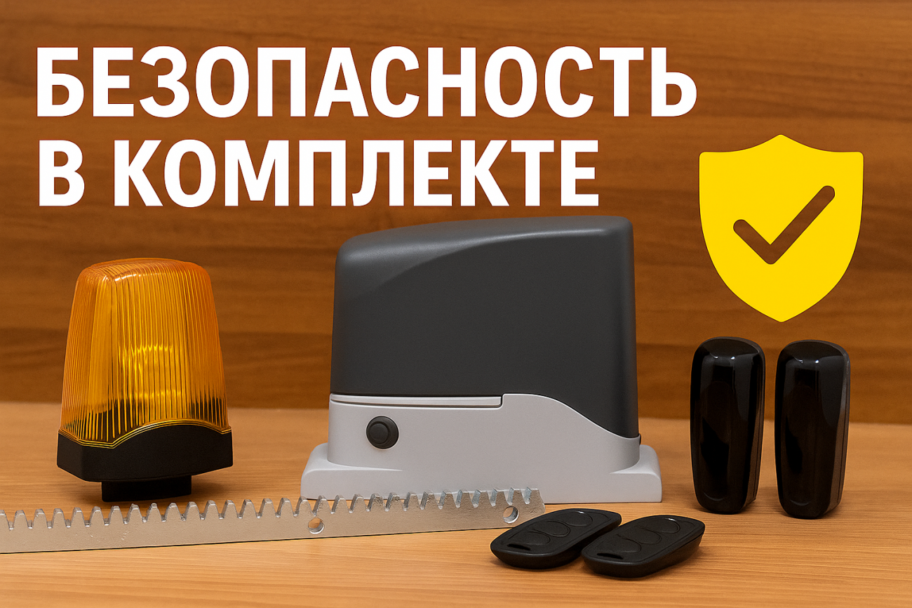 Безопасность в комплекте - фотоэлементы и лампа в подарок Закажите автоматику ворот с монтажом - получите в подарок фотоэлементы и сигнальную лампу. Для распашных, откатных и секционных ворот. Настройка и гарантия.
