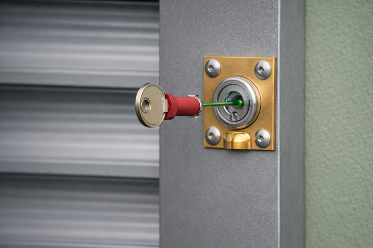 Схематичная инструкция: сначала разблокировать механизм ключом, затем вставить вороток аварийного подъема для ручного открытия рольставни.