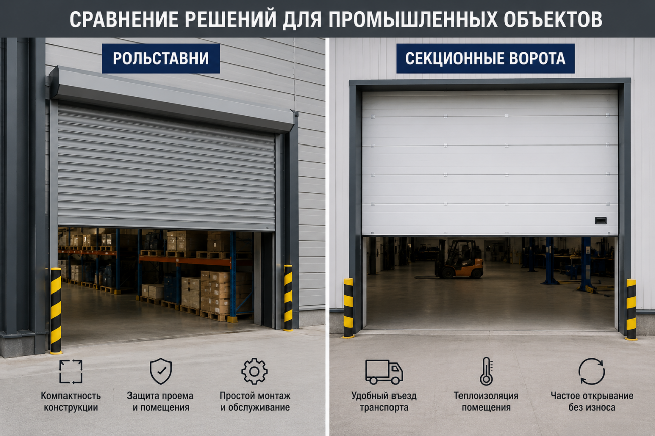 Сравнение рольставней и секционных ворот для промышленных объектов