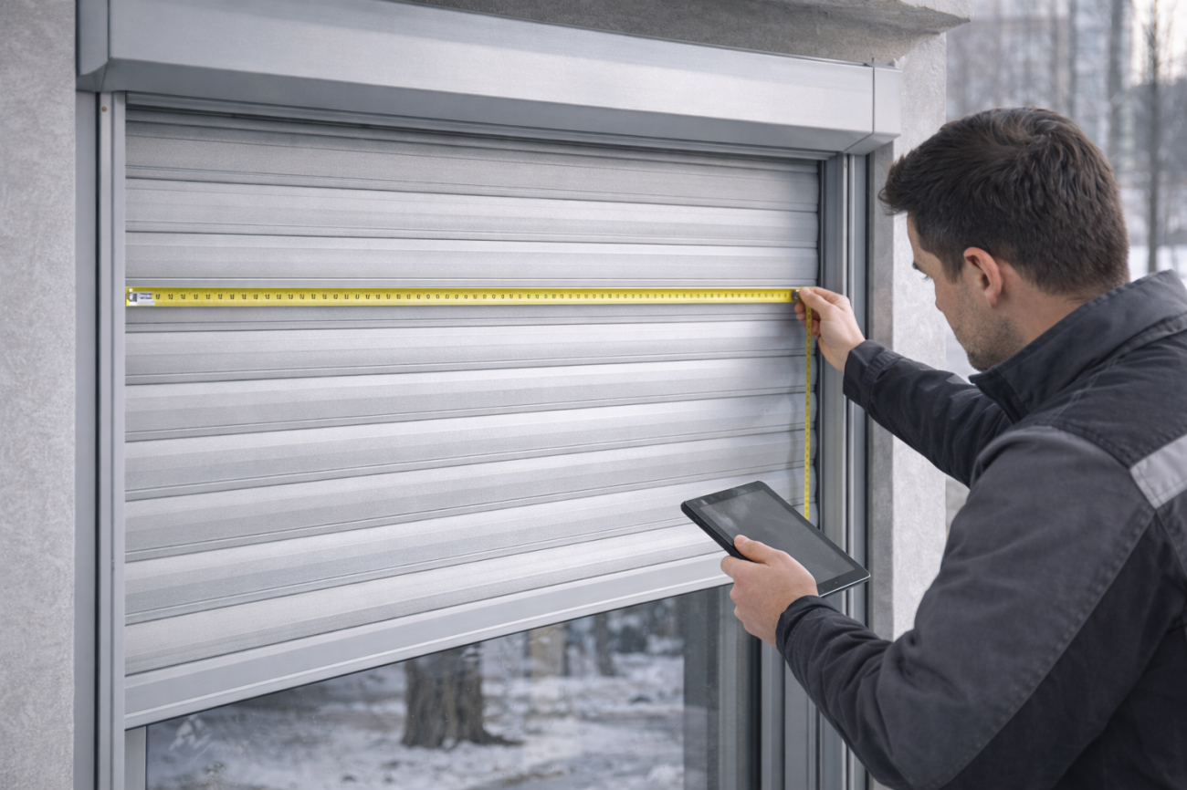 Замер и подбор полотна рольставни на объекте.