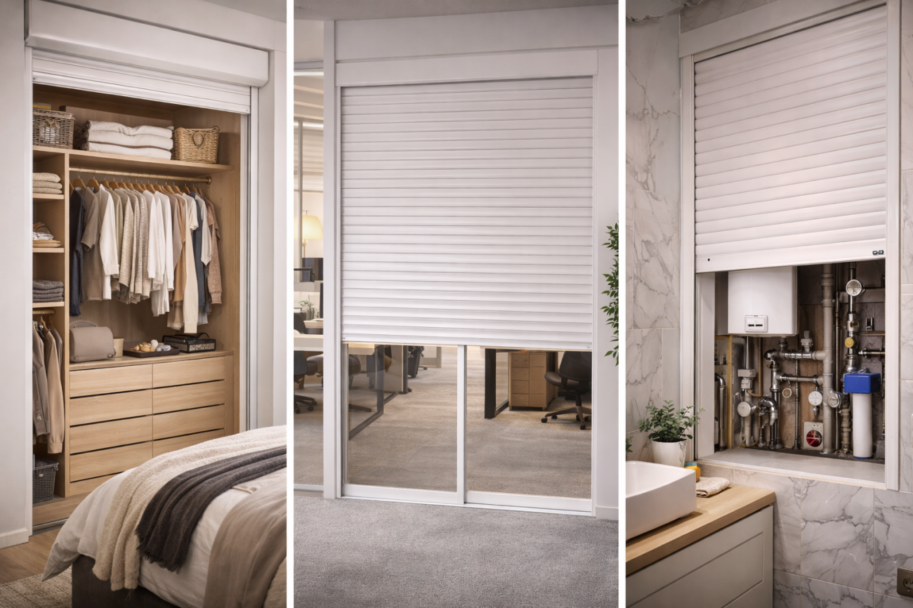 Рольставни внутри помещения для ниши, офиса и техшкафа - компактное решение без распашных дверей и лишнего пространства.