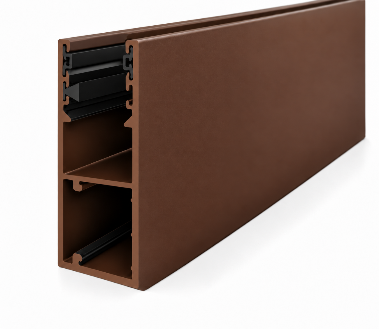 ALUTECH GR90×34IE - алюминиевая направляющая шина для движения и удержания полотна рольставен и роллетных ворот. Выполнена в коричневом глянцевом цвете, оснащена направляющей вставкой IS13 и вставкой-щёткой ISE01. Применяется при изготовлении и ремонте совместимых роллетных систем ALUTECH. При замене важно учитывать совместимость с профилем полотна и боковыми крышками конструкции.
