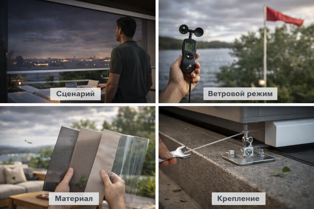 Подбираем LOCK под объект по сценарию использования, ветровому режиму, материалу полотна и надежности узлов крепления.