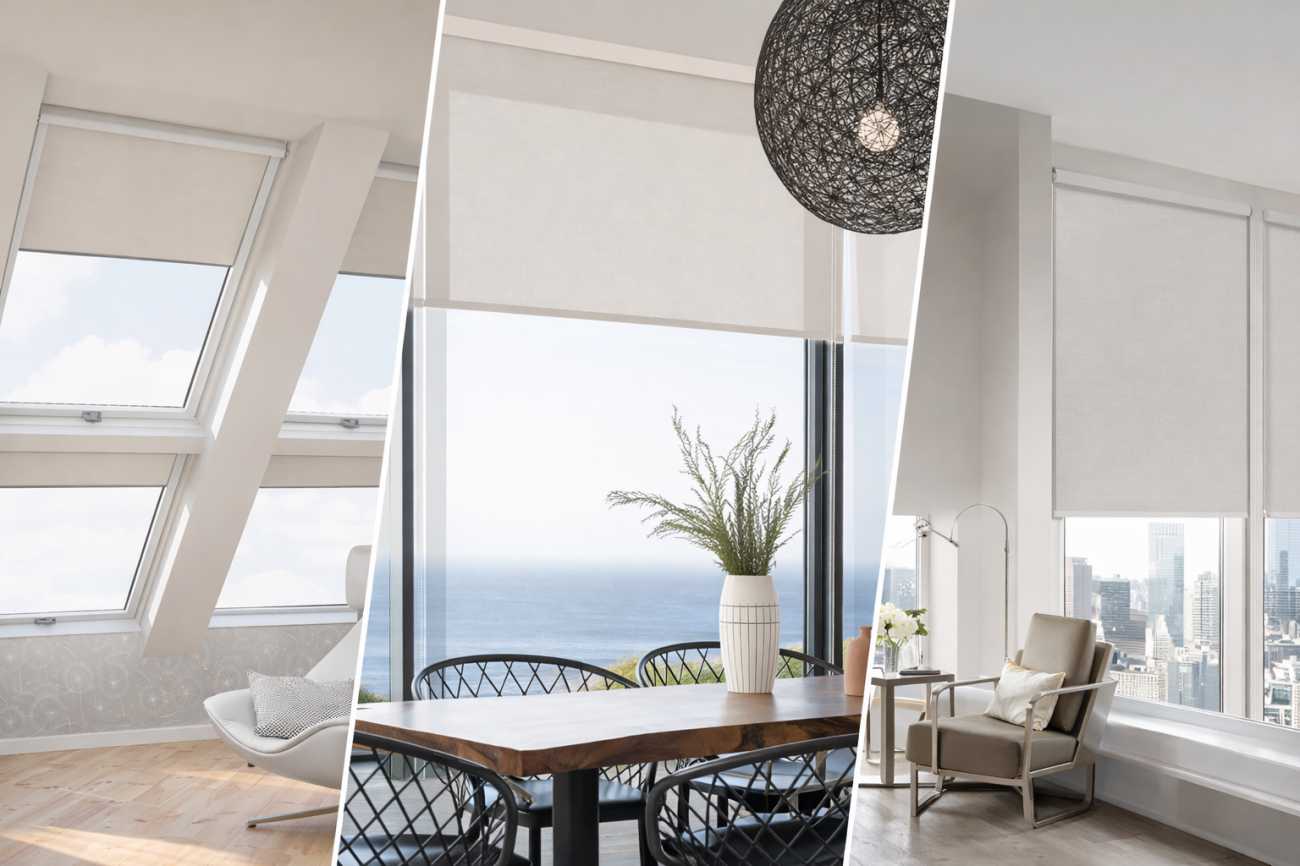 Рулонные шторы в интерьере - свет, комфорт и аккуратная геометрия пространства.