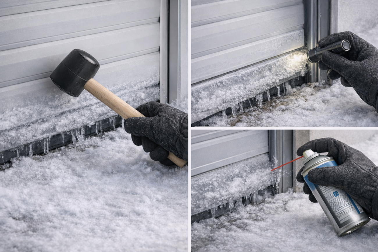 Безопасное удаление наледи с рольставни зимой.