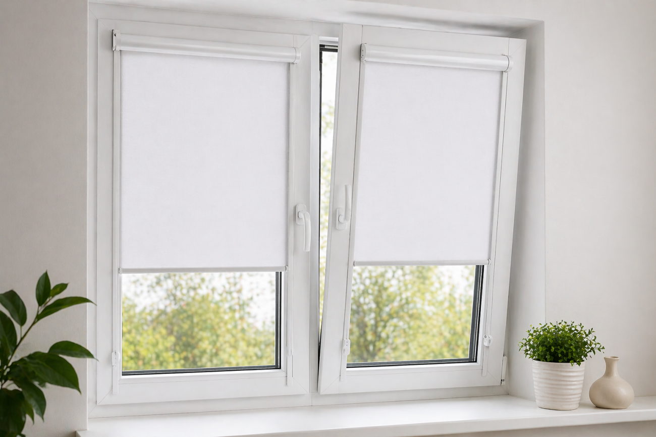 Рулонные шторы MINI подходят для пластиковых окон там, где нужен компактный формат солнцезащиты без тяжелого текстиля и без потери доступа к подоконнику.