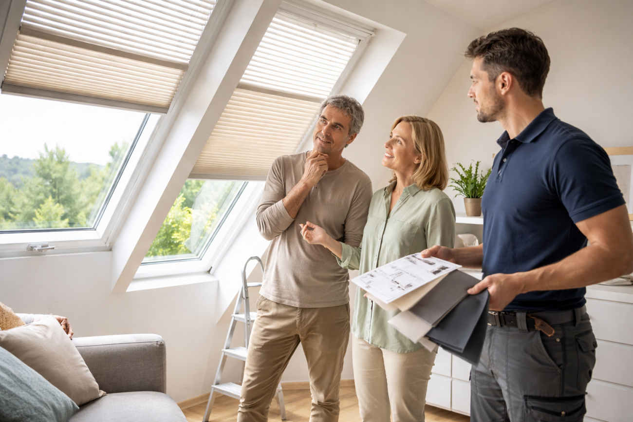 Подбор штор плиссе под форму окна и сценарий использования Заказчики вместе со специалистом подбирают решение для мансардного окна с учетом светопропускания, управления и особенностей проема.