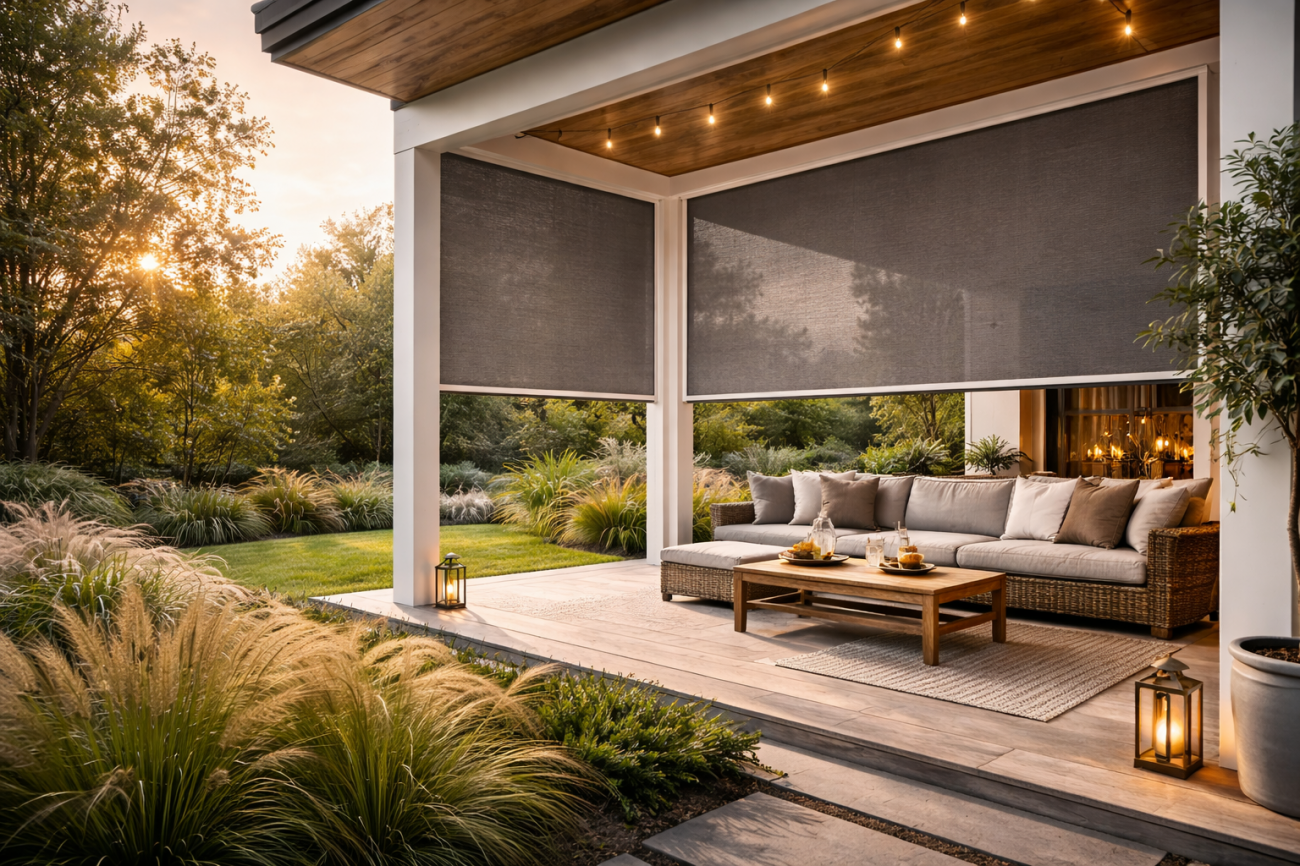 Наружные ZIP экраны в направляющих создают комфорт на террасе: стабильное полотно, контроль света и защита от ветра. ZIP система - наружный экран с фиксацией полотна