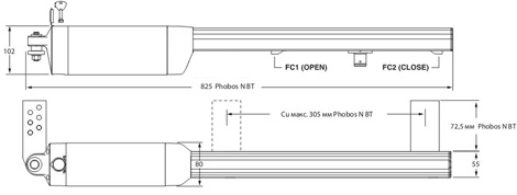 Габаритные размеры автоматики BFT Phobos N BT Габаритные размеры автоматики BFT Phobos N BT