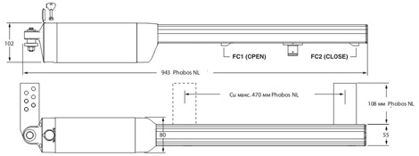 Габаритные размеры автоматики BFT Phobos NL Габаритные размеры автоматики BFT Phobos NL