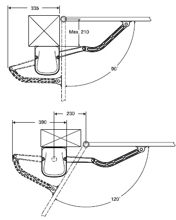 Схема открывания створки на 90 и 120 градусов BFT VIRGO: Схема открывания створки на 90 и 120 градусов BFT VIRGO: